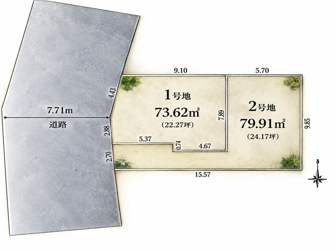 【区画図】 | 世田谷区砧4丁目　建築条件付き売地　全2区画