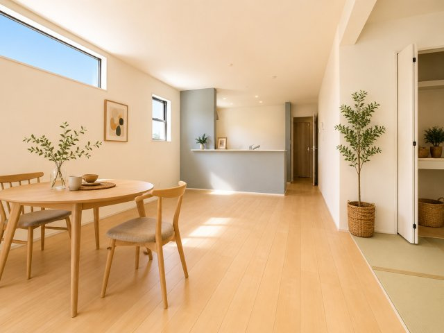 三郷市　栄1丁目　新築戸建　全1棟  の居間・リビング|施工例です　※家具をCGで加工しており、家具付き販売ではございません。