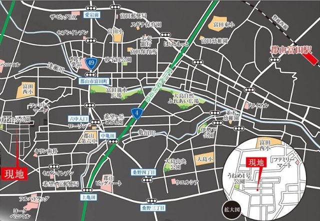 新築戸建・新築建売　郡山市うねめ町　富田西小・第六中の地図|現地案内図
