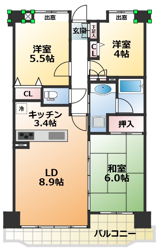パークサイドパレスの間取り|南向きで陽当たりの良い間取りです