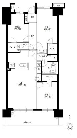 グローリオ志村ハウスの間取り|グローリオ志村ハウス：南向き！全居室ウォークインクローゼットが付いた収納豊富な３ＬＤＫリノベーション物件はフラット３５＆住宅ローン減税利用可能！