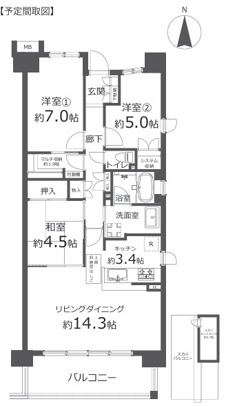 オーシャンステイツ湘南平塚グランフィールドの間取り|南向き　３LDK