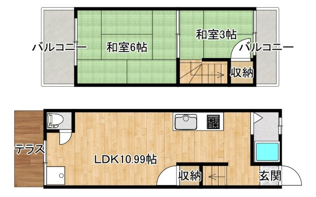 寝屋川市御幸東町のテラスの間取り