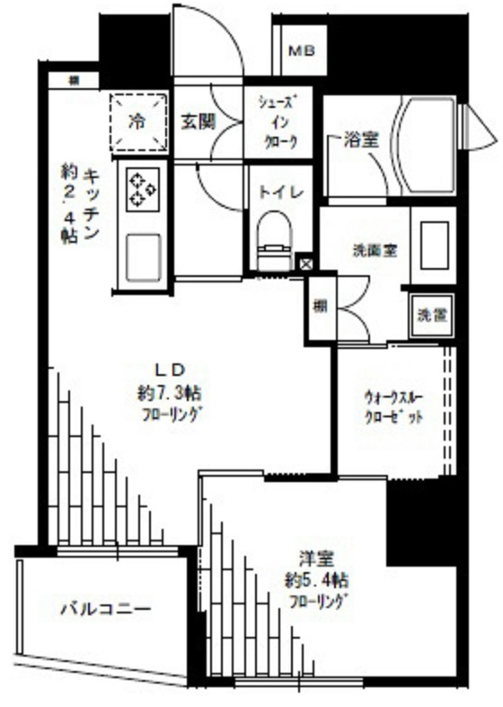 ピュア・アクア大森の間取り|1LDK　　ウォークイン+シューズインクローゼット