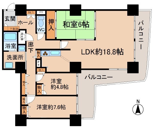 スカイステージ３３の間取り|高層階。LDK１8.8帖＋和室６帖の続き間で広々空間♪
