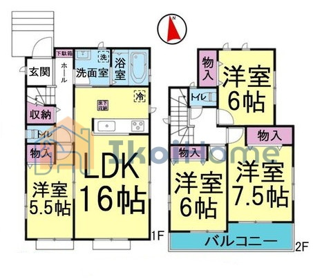 神戸市西区宮下2丁目　中古戸建の間取り|●年中無休：当日予約可●LDK16帖の横には5.5帖の洋室があり広くご使用いただけます！