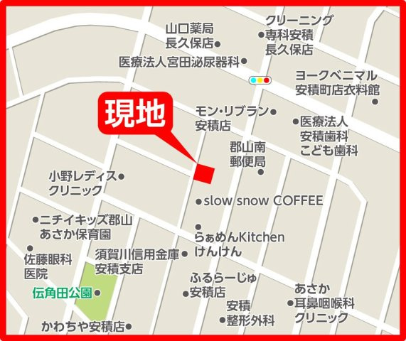 郡山市安積町長久保3丁目　　　 １号棟　　　安積第３小学校、安積第２中学区　の地図