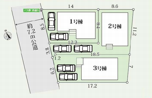 【仲介手数料０円】相模原市南区東大沼5期　新築一戸建て　全3棟の区画図|相模原市南区東大沼5期　新築一戸建て　全3棟