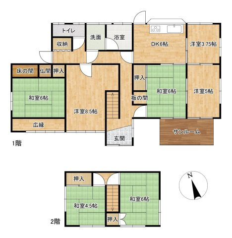 下松市生野屋五丁目　戸建ての間取り|現況の間取り図です。7DKの広々とした間取りです。