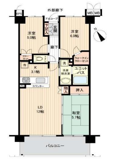 サンクレイドル暁町弐番館の間取り|～南西向き3LDK　陽当たりの良い間取りです～