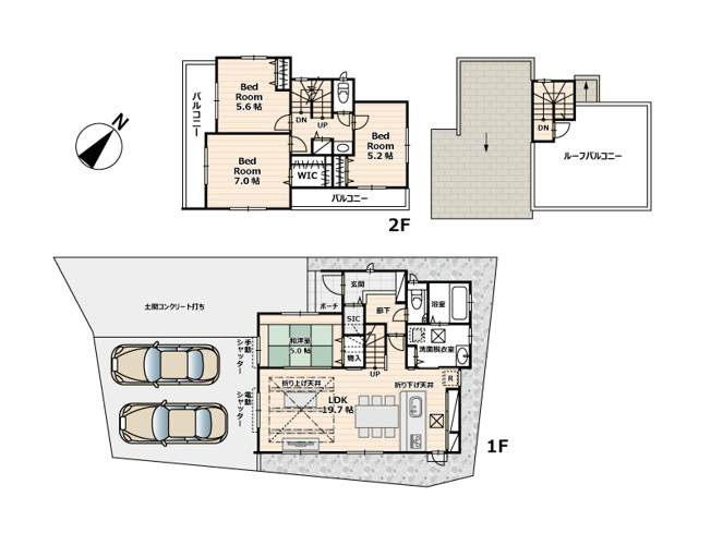 【間取り】 | 志木市幸町4丁目　新築一戸建住宅　全2棟　（ふじみ野店） | WIC付き洋室7.0帖やパントリー、和室など、収納と使いやすさにこだわった間取り。
※図面を基に作成しています。現況と異なる場合は現況を優先いたします。