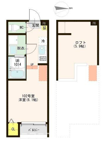 京都市右京区西院四条畑町のアパートの間取り