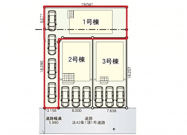 新栄町第1-1号棟の区画図|全体区画図です。