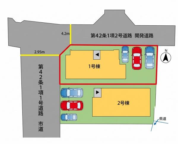 千代町3丁目1期1号棟の区画図|全体区画図です。図面と現況が異なる場合は現況を優先させていただきます。