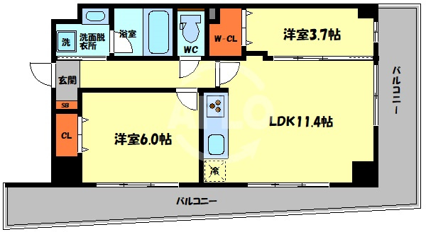 パラファーレ玉造　北中道小学校区の間取り|パラファーレ玉造　間取り