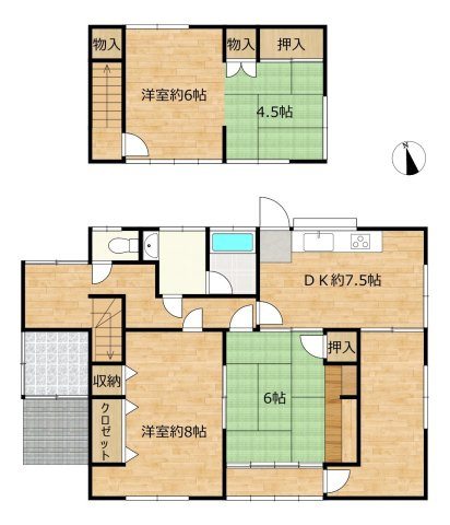 宇部市大字東岐波　戸建ての間取り|現況間取りです。4DK+差掛けがあります。