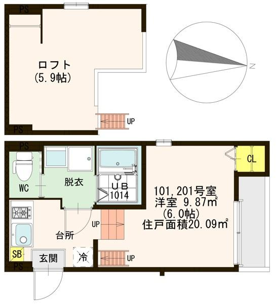 大阪市東淀川区下新庄２丁目のアパートの間取り