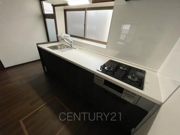 前橋市三俣町中古一戸建てのキッチン|シンクも大きく洗い物もしやすい浄水器付。シャワーヘッドは引き出し可能、シンクの隅々まで洗い流せます。
