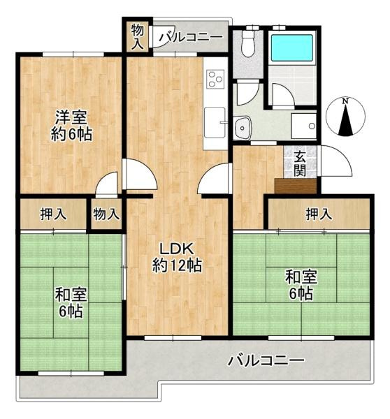 藤阪パークハイツ　１号棟　中古 マンションの間取り|簡易間仕切りがございますので、開ければ広々としたリビングとしてご利用頂けます。