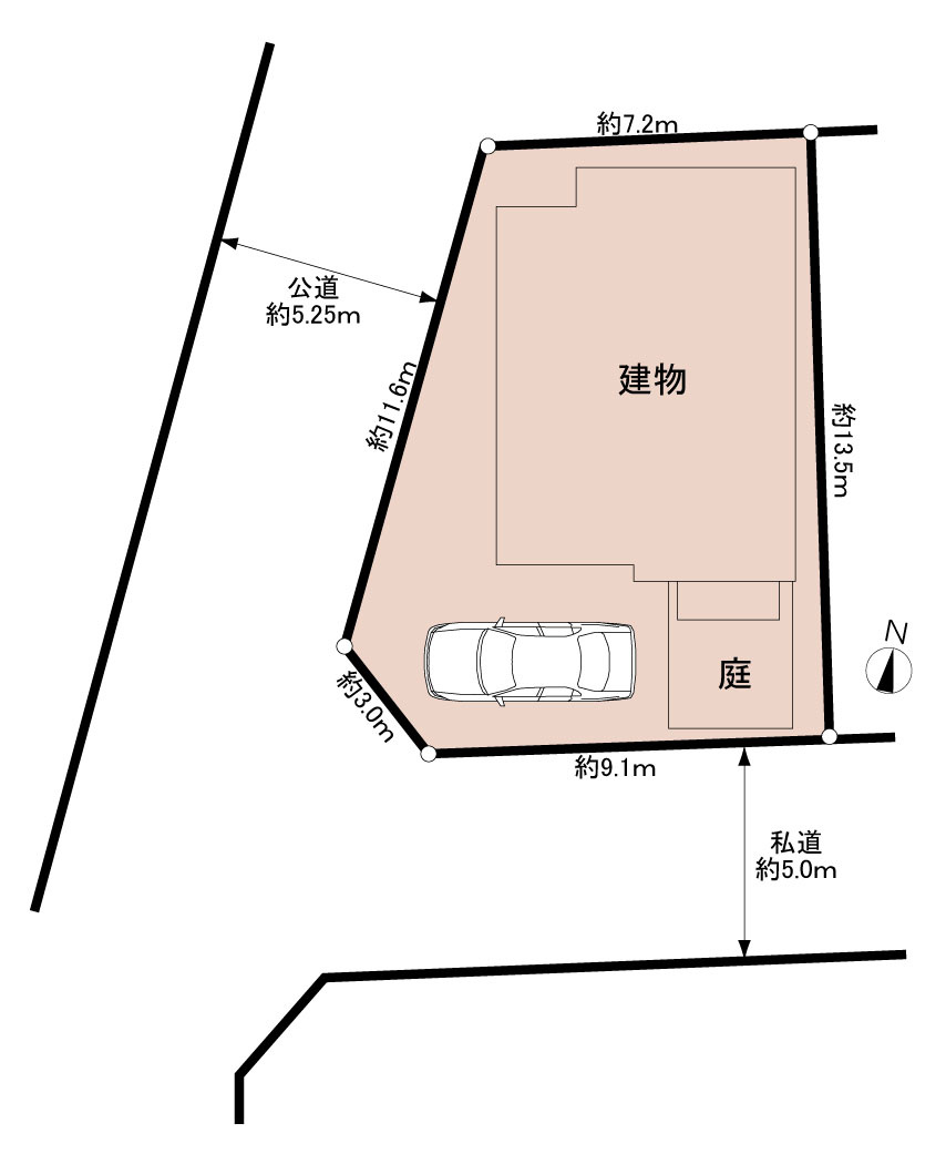 南西角地に面する立地