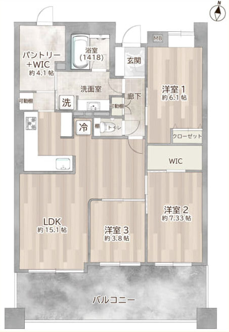 東村山市野口町２丁目の中古マンションの間取り