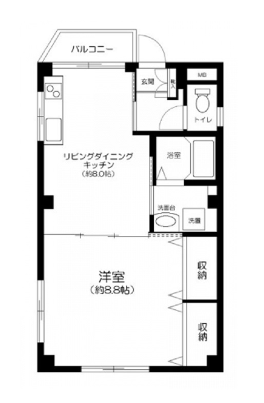 レークマンションⅡの間取り|1LDK4面角部屋