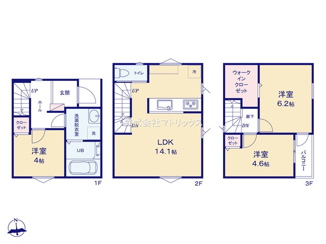 板橋区上板橋1丁目　快適な住環境　駅近×コンパクト住宅　限定1棟の間取り|3LDK+WIC　土地面積47.62m2　建物面積74.69m2
