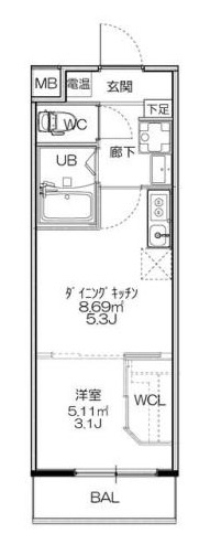大阪市中央区谷町６丁目の賃貸マンションの間取り