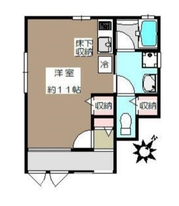 TKメゾンカマタの間取り|1フロア1部屋！リノベーション済みの1R洋室11帖バストイレ別独立洗面台！
土間のような玄関にロードバイク等高級自転車置くのはいかがでしょうか？