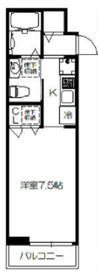 RASSURER（ラシュレの間取り|間取り　東向きバルコニーの洋室7.5帖バストイレ別独立洗面台！エアコンフローリング室内洗濯機置き場室内物干し！