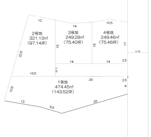 【土地図】 | 自社売地　御殿場市増田　全4区画分譲地 | 全４区画の新規分譲地が誕生します♪１号地の敷地面積は１４３坪超え♪建築条件なし、お好きなハウスメーカーで建てられます♪