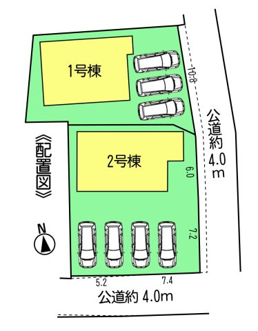 クレイドルガーデン常滑市大野町第2　1号棟の区画図|○●区画図●○並列駐車3台可能！