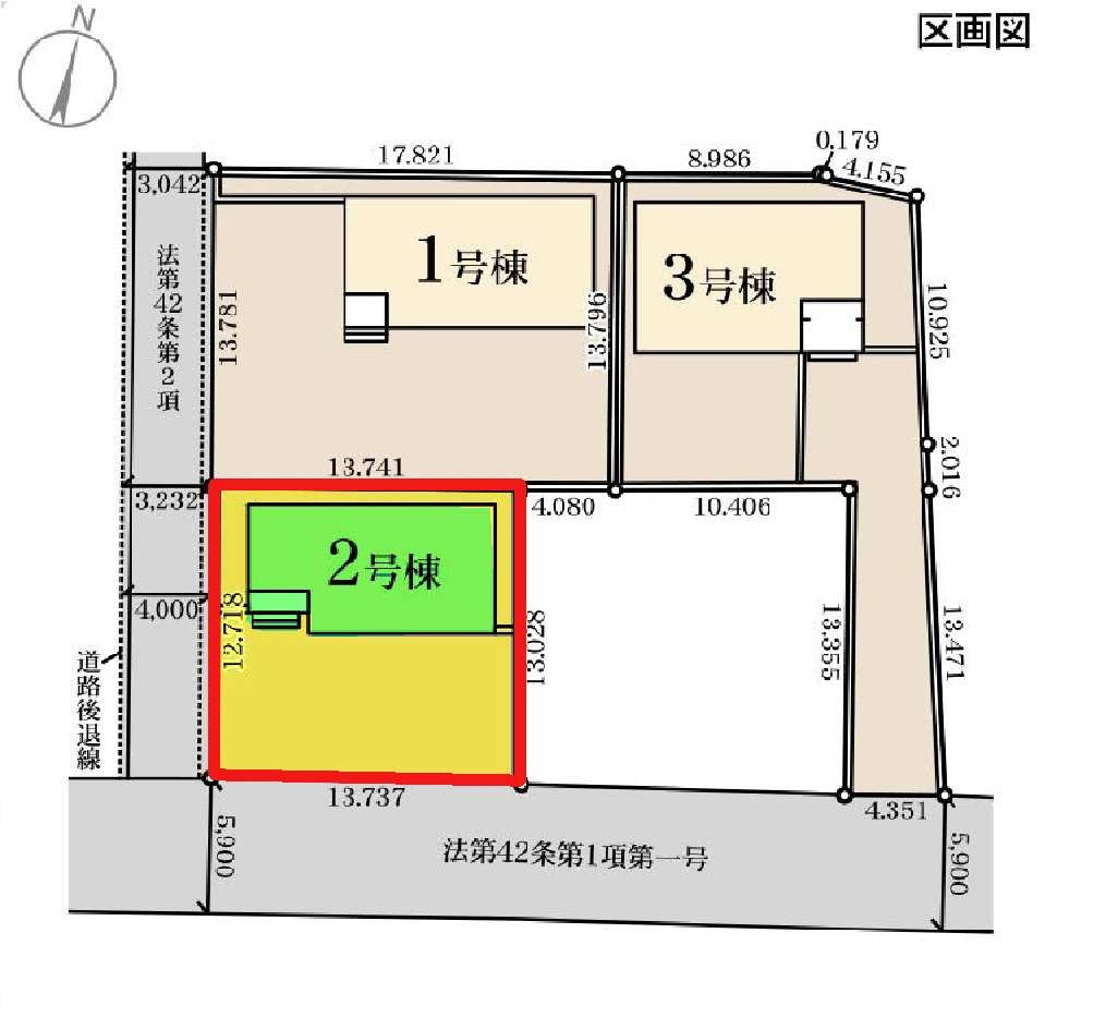 新築　伊勢崎市上泉町第２　Livele Garden.S　2号棟の区画図|2号棟　区画図　西側接道幅員約3.2ｍ　南側接道幅員約5.9ｍ			
	
			
	
