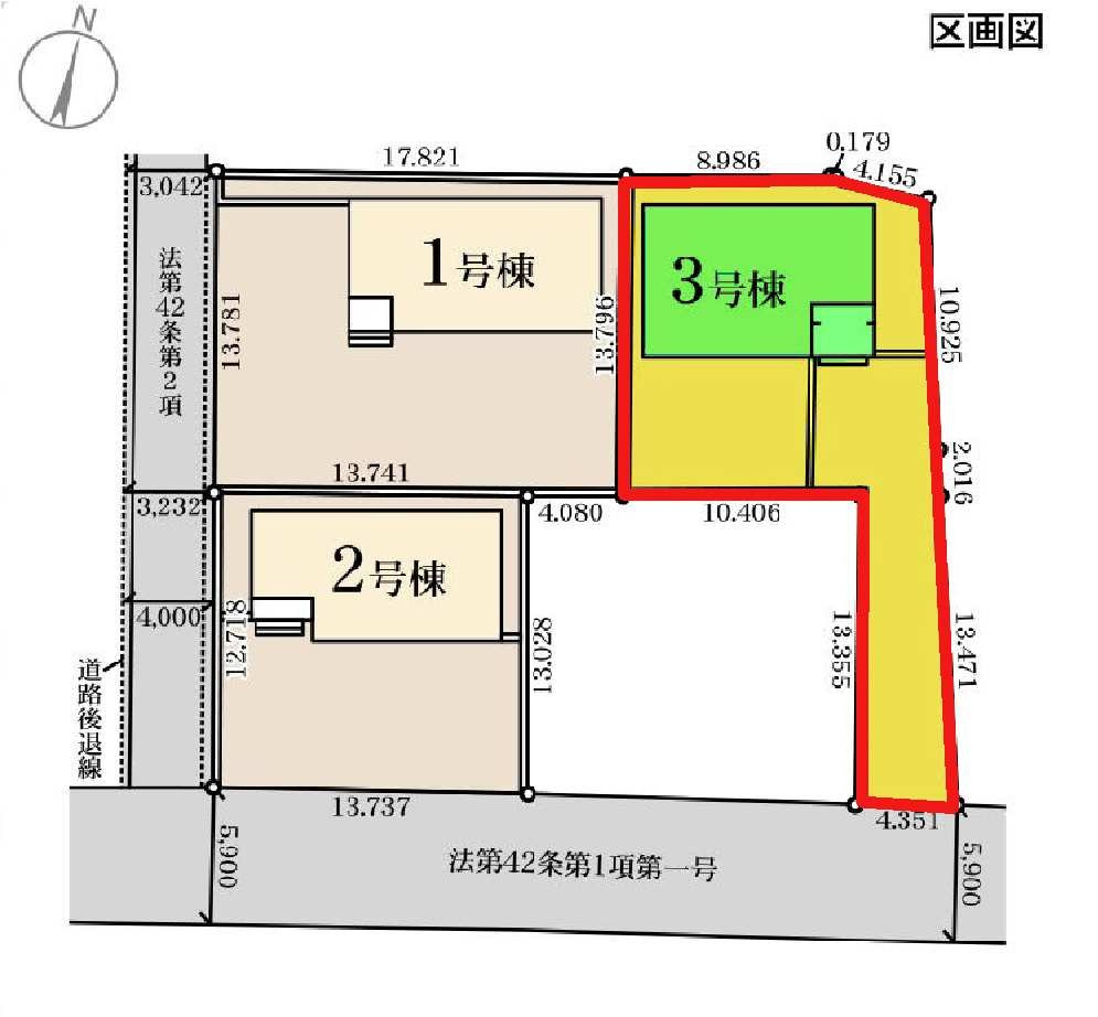 新築　伊勢崎市上泉町第２　Livele Garden.S　3号棟の区画図|3号棟　区画図　南側接道幅員約5.9ｍ			
	

