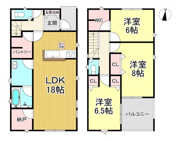 知多郡武豊町字梨子ノ木5丁目　全2棟　1号棟の間取り|2号棟　3LDK+パントリー+納戸☆
