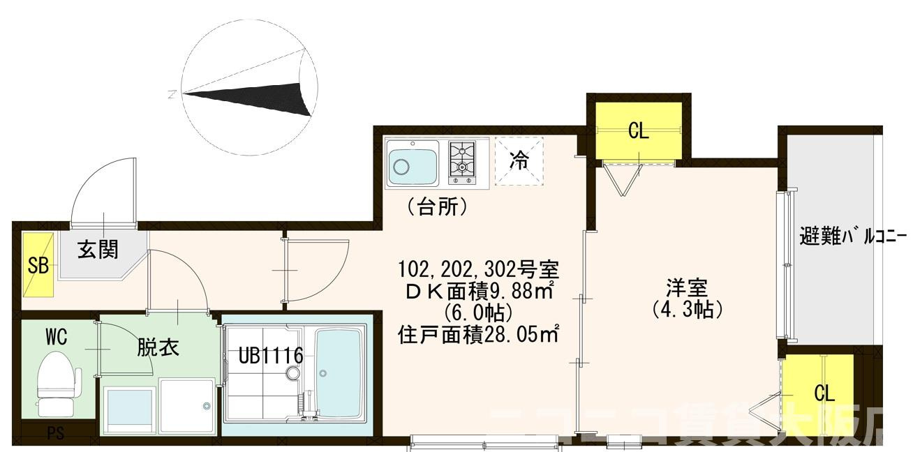 大阪市生野区新今里７丁目のアパートの間取り