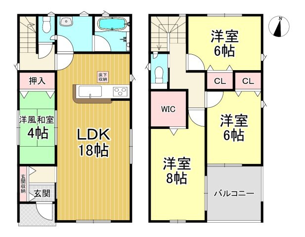 知多郡武豊町字梨子ノ木5丁目　全2棟　2号棟の間取り|2号棟　4LDK+WIC♪