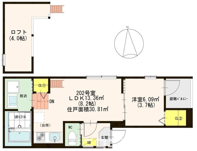 大阪市生野区新今里６丁目のアパートの間取り