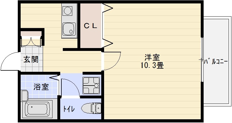 ソレアード2の間取り|ソレアードⅡ（河内国分駅）　1K
