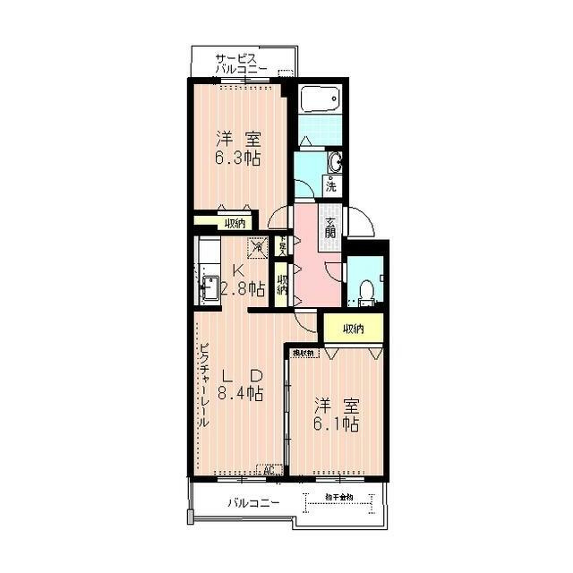 東大和市上北台３丁目の賃貸マンションの間取り