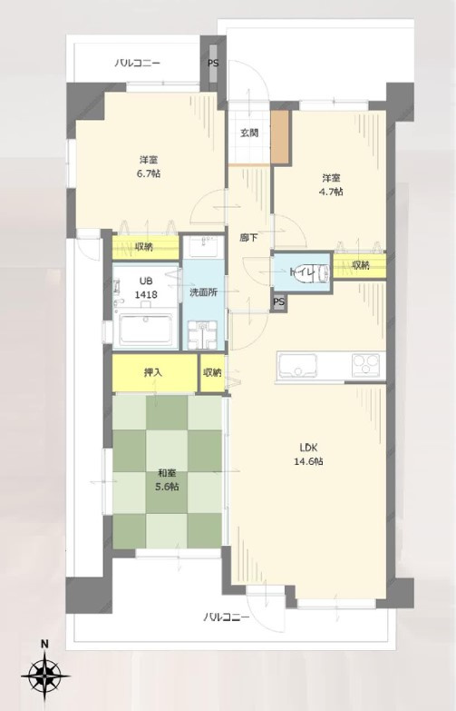 ライオンズマンション八王子第８の間取り|～南向き3LDK　南西角住戸につき陽当たり・風通しも良好です～