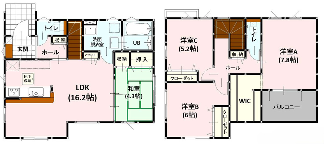 南区八分字町6期　1号棟の間取り|1階の和室は客間としてもピッタリ、2階に家族それぞれのマイルームを持てる間取りです