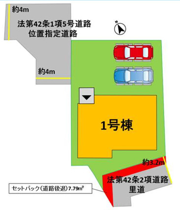南区八分字町6期　1号棟の区画図|普通車が2台駐車できます