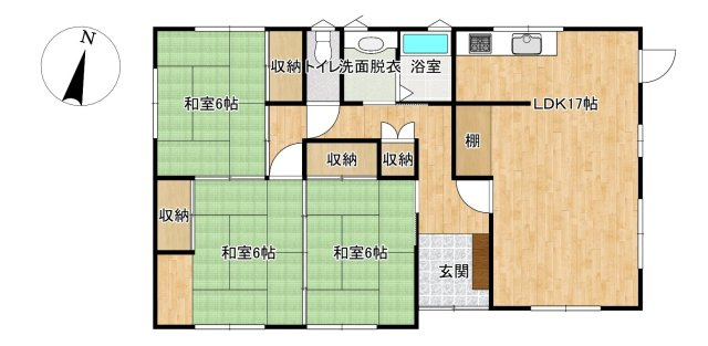 宇部市大字際波　戸建ての間取り|現況間取りです。3LDKの平屋で、各居室に収納があり、すっきりとした生活が叶います。