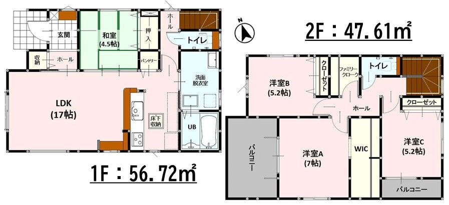 南区上ノ郷1丁目2期　1号棟の間取り|1階の和室は客間にピッタリ、2階に家族それぞれのマイルームを持てる物件です