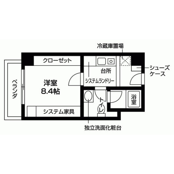 【間取り】 | LAKELAND.M | 洋室8.4帖の1Kの間取りです