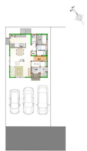 「WIC＆SCL完備」高知市百石町　新築建売13の区画図|敷地を有効活用した配置図。駐車スペースや、隣地との間隔をご確認いただけます。