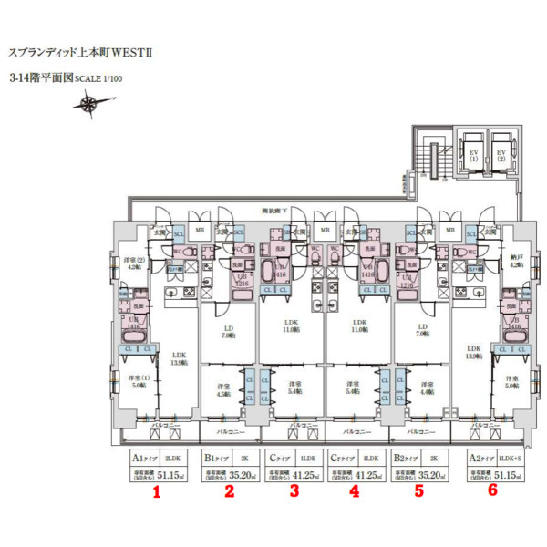 スプランディッド上本町WESTⅡの間取り