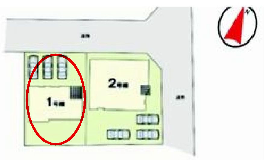 リガーレ前橋市国領町7期　1号棟の区画図|駐車場３台ご用意しています！来客時も重宝します♪
並列駐車なので、車の出し入れもしやすいですよ！