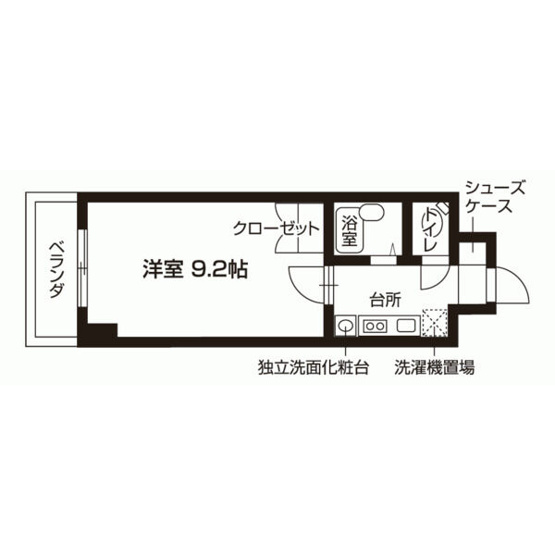 【間取り】 | リベルタ南草津 | 洋室9.2帖の1Kの間取りです